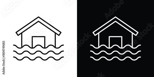 House flood icons. Vector black and line icon, EPS10