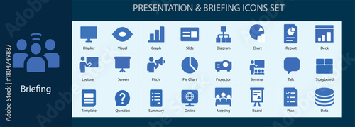 Modern Presentation & Briefing Icon Set - Flat Vector for Business Strategy 
