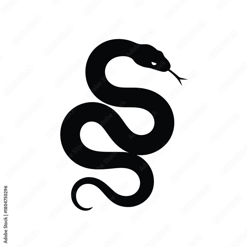 Fototapeta premium Black silhouette of a coiled snake with its tongue out