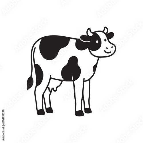 Cute Cartoon Dairy Cow Illustration Black and White Spotted Farm Animal Icon.