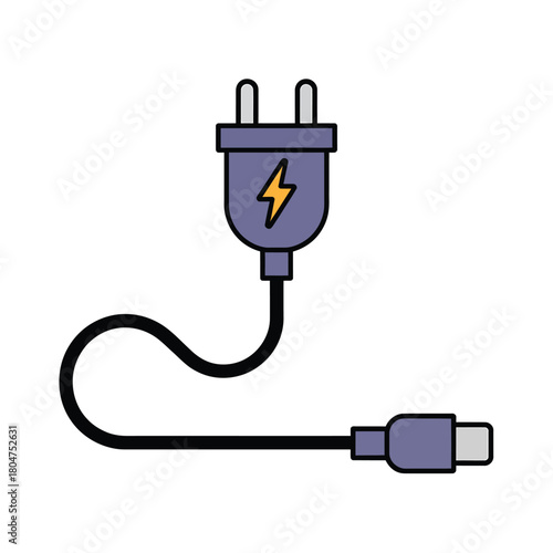 Purple electrical plug with usb c cable and lightning bolt symbol