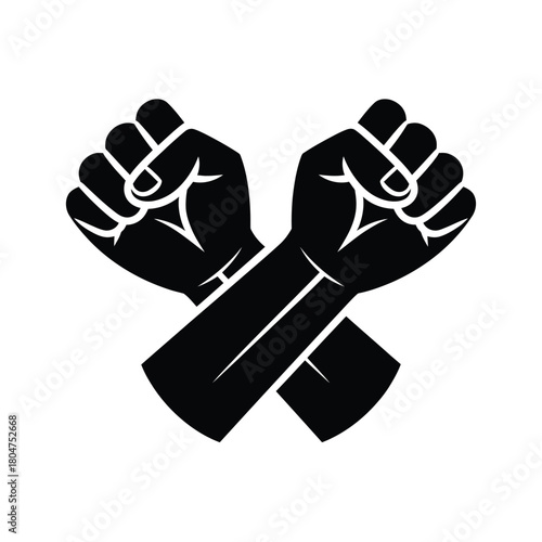 Two black fists crossed symbolizing unity and strength
