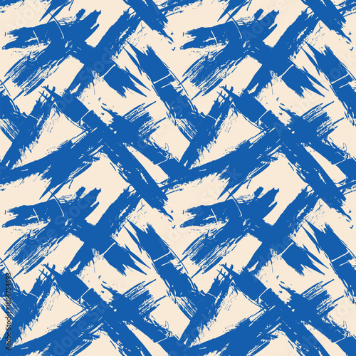 Vector seamless pattern with urban brush strokes, abstract sportswear texture background. Bold blue paint marks, grunge crosshatch design. Trendy repeated wallpaper for athletic textile, print, decor