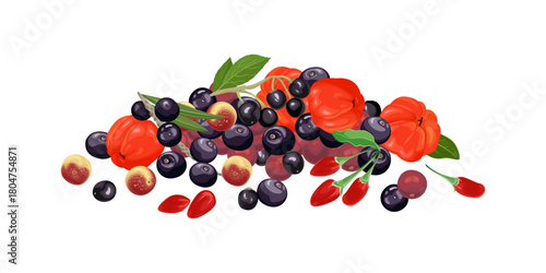 Tropical berry heap. Vector cartoon flat illustration. Fresh fruit icon.