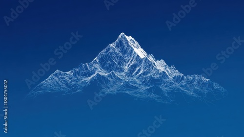 a solid blue background, with a white, blueprint of a mountain. the background must be solid blue.
