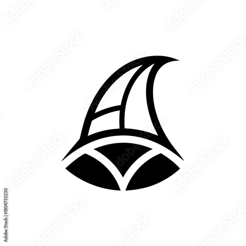 Stylized abstract sailboat illustration in black and on transparent background
