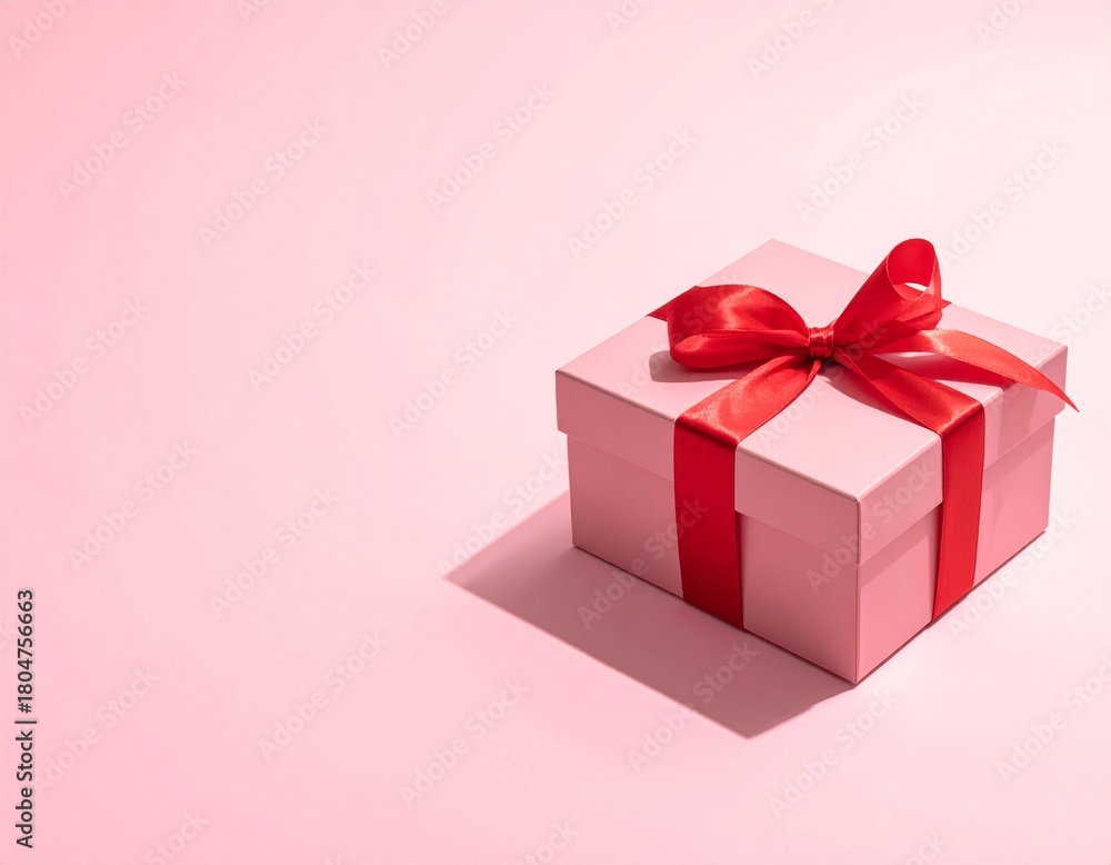 Fototapeta premium pink gift box with ribbon, with space for text