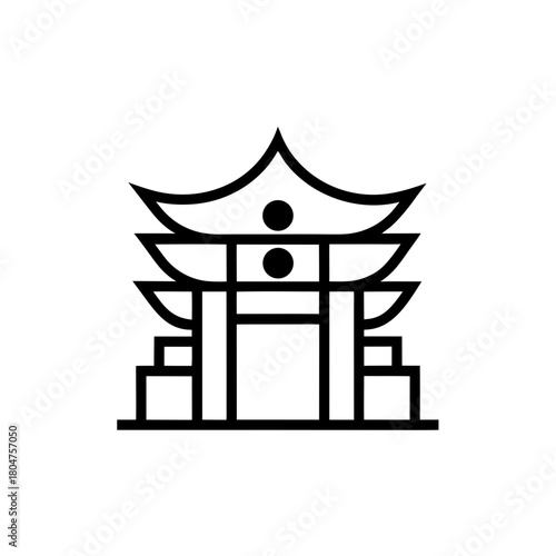 Illustration of a pagoda in a minimalist style art on transparent background