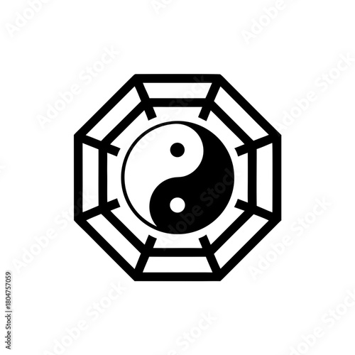 Yin yang symbol inside an octagonal bagua arrangement on transparent background