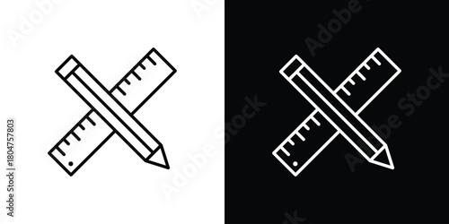 Pencil and ruler icons. Vector black and line icon, EPS10