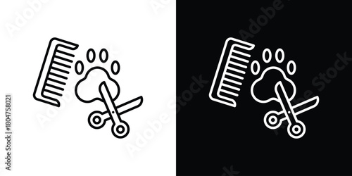 Pet grooming icons. Vector black and line icon, EPS10