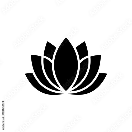 Illustration of a stylized black lotus flower design on transparent background