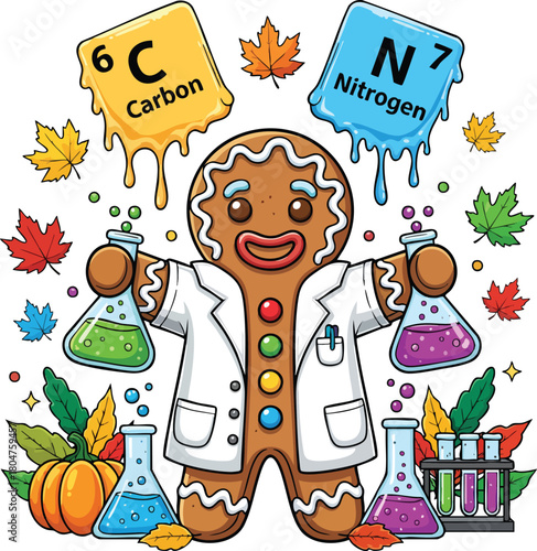 Cute Gingerbread Scientist with Carbon 6 and Nitrogen 7 Chemistry Elements 67 Six Seven meme