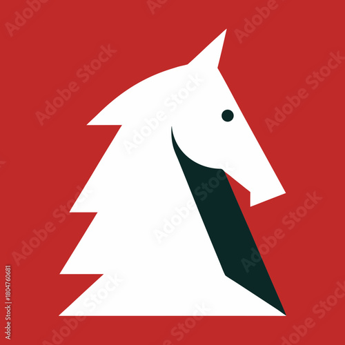 Stylized white knight chess piece on red background