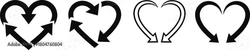 Four heart shapes with arrows illustrating cycles and connections