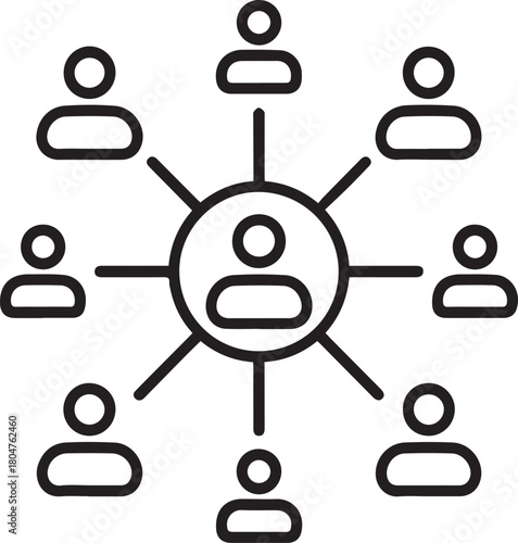 Strong network connection with radiating individuals showcasing teamwork, collaboration, and support, ideal for illustrating business partnerships