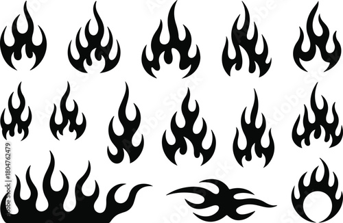 Flame tribal design icon set