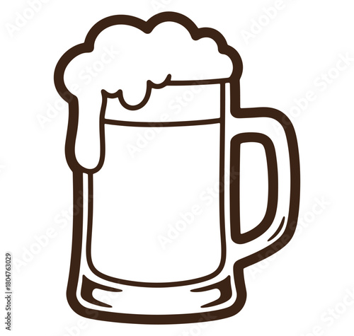 Outline illustration of a full mug of frothy beer a classic beverage for enjoyment