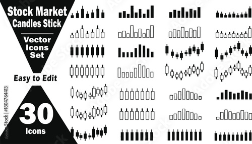 Stock market candlestick chart patterns vector icons set