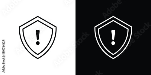 Shield exclamation icons. Vector black and line icon, EPS10
