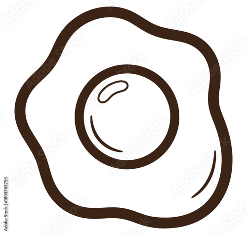 Simple minimalist illustrated outline of a fried egg for breakfast or culinary design