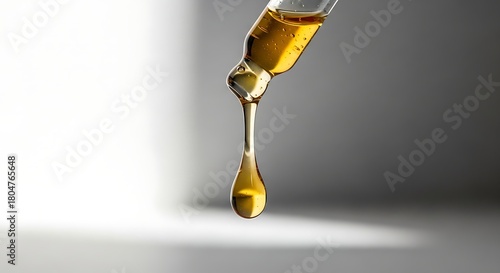 Wallpaper Mural Medical Dropper with Golden Liquid in Close Up on Gray Background Torontodigital.ca