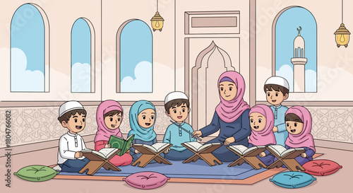 Family group of people in church having fun on the roof with smiling children