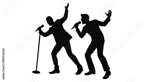 Silhouette singers performing live music on stage vector art