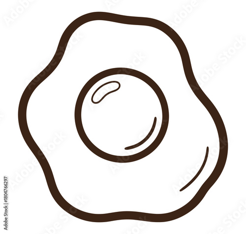 Simple outlined vector illustration of a fried egg with a sunny side up breakfast