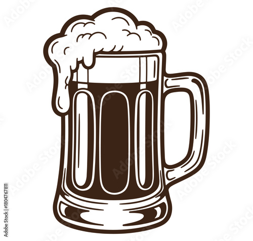 Vector illustration of a full mug of beer with frothy foam and handle detail