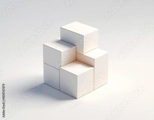 Minimalist 3D Abstract Geometric Sculpture White Beige Cuboid