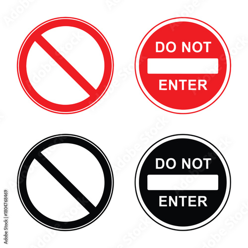 Collection of prohibition signs indicating no entry and restricted access regulations for road safety and public spaces highlighting rules and limitations with simple icons