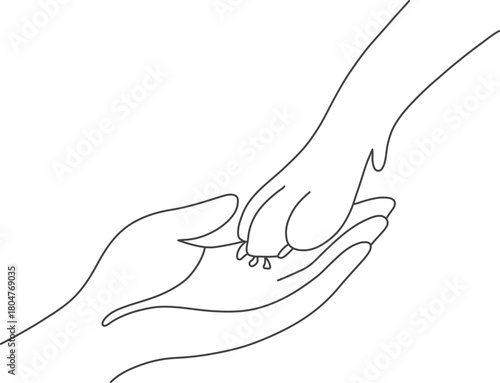 Dog Paw in Human Hand Line Art Pet Care Love Vector Illustration Ai Generated