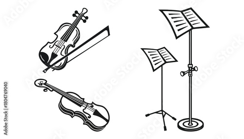 Violin and music stand vector illustration for music design