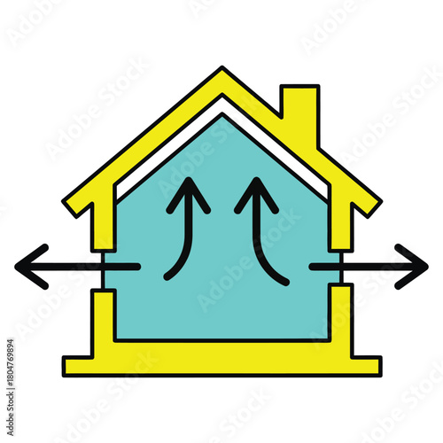 House Energy Efficiency Illustration Showing Airflow and Ventilation to Maintain a Healthy Indoor Environment and Reduce Costs for Sustainable Living Solutions