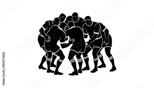 Rugby scrum illustration black and white sports team teamwork