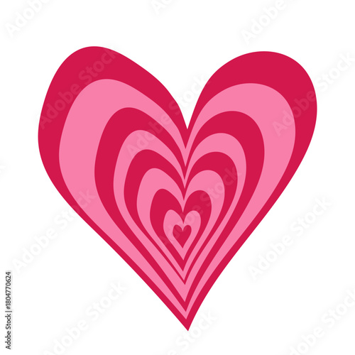 Funky heart. Optical illusion, groovy geometric distorted form. Hippie retro style, 60s and 70s vibe. Vector design isolated on white background