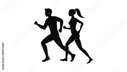 Running couple silhouette fitness and healthy lifestyle concept