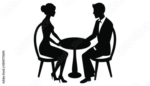 Silhouette couple date night at restaurant vector illustration