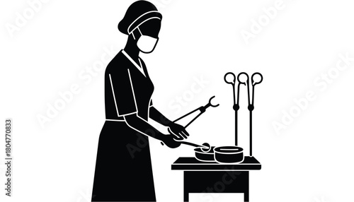 Surgical nurse preparing tools vector illustration design