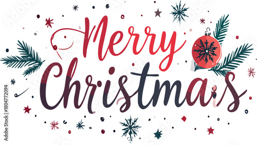 Merry christmas holiday greeting calligraphy with festive elements