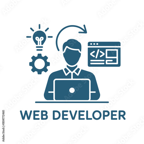 Web developer icon illustrating coding and innovation