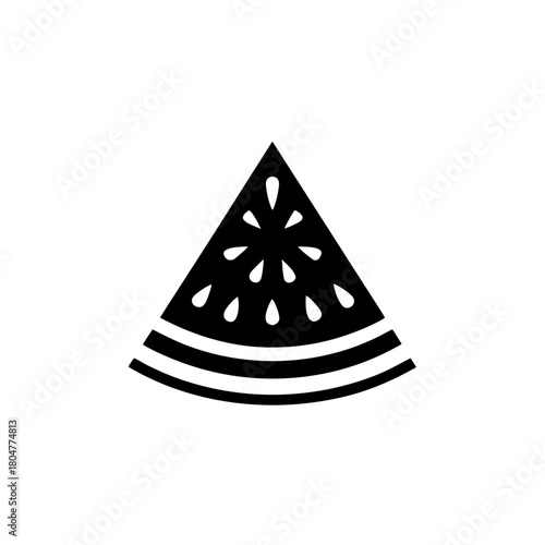 Illustration of a watermelon slice with seeds inside on transparent background