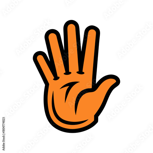 Orange cartoon hand showing four fingers up against black background