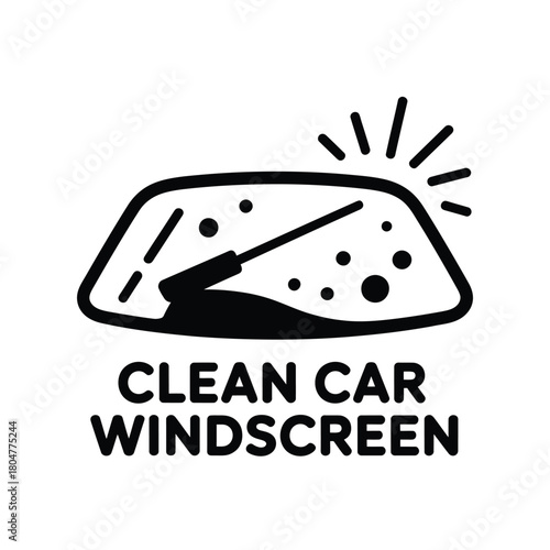 Clean car windscreen icon with wiper and sparkles
