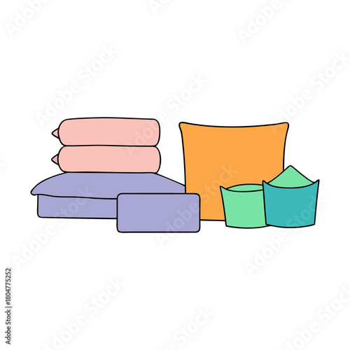 Stack of colorful pillows and cushions on black background