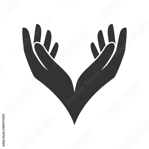 Black silhouette of two raised and joined hands on a white background, vector illustration