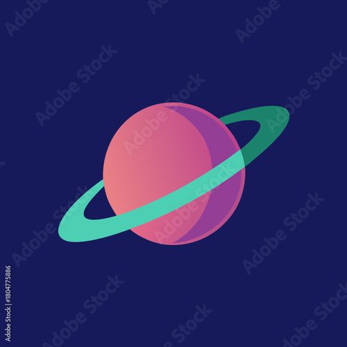 Stylized planet with a ring in a dark blue cosmic background