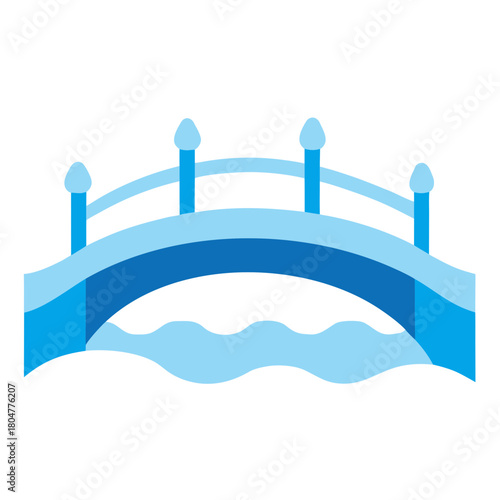 Simple blue bridge over wavy water illustration