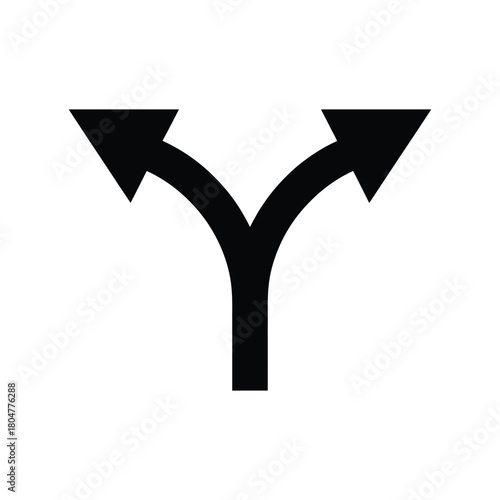 Black y shaped arrow symbol indicating a split or divergence